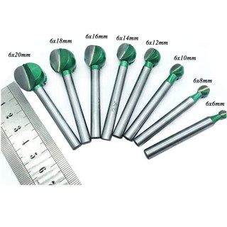 Bán lẻ cây | Mũi mài phay phá tỉa gỗ nhựa đầu tròn cán 6mm, mũi mài quả đào 6mm,bộ mũi phá lũa 08 cây