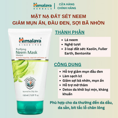 Mặt nạ đất sét lá neem loại bỏ mụn, bã nhờn và mờ thâm Himalaya Neem Face Pack 150ml