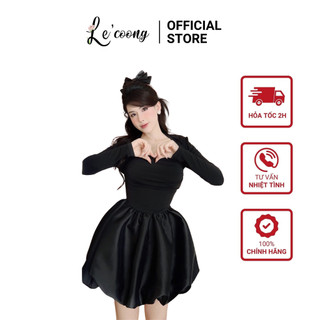 Set váy + áo choàng dáng phồng lecoong b68 váy công chúa dáng ngắn đen trắng