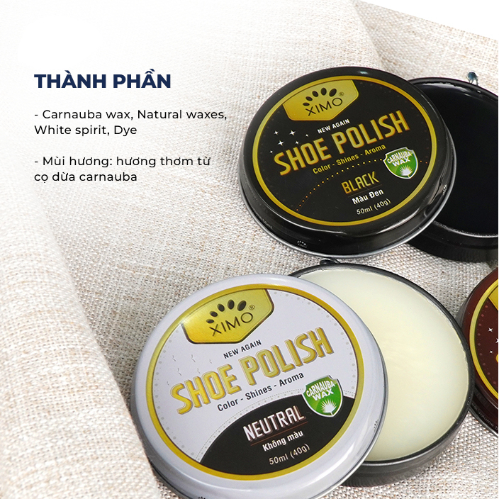 Xi đánh giày sáp làm bóng giày da Shoe Polish Ximo, Kiwi, Aromax Singapore, Thái Lan, Hàn Quốc phục hồi màu