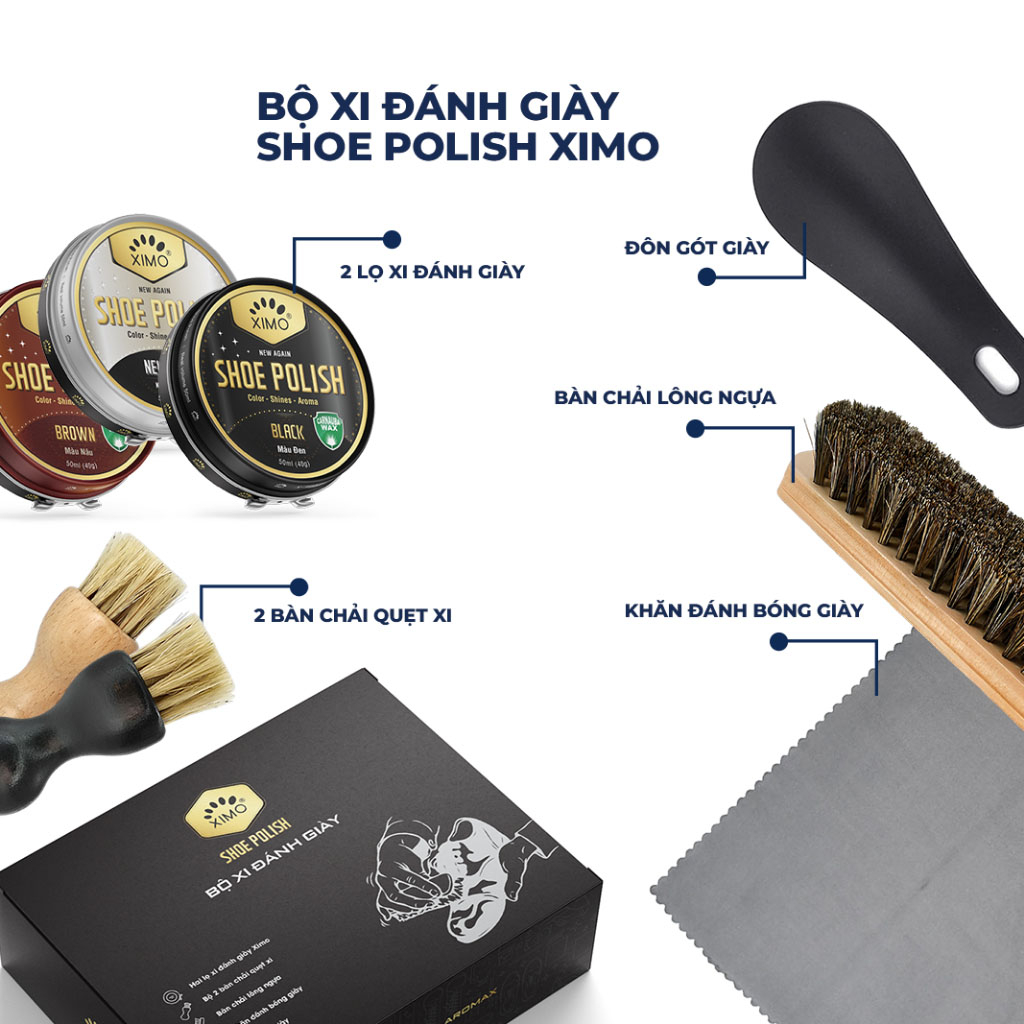 Xi đánh giày sáp làm bóng giày da Shoe Polish Ximo, Kiwi, Aromax Singapore, Thái Lan, Hàn Quốc phục hồi màu