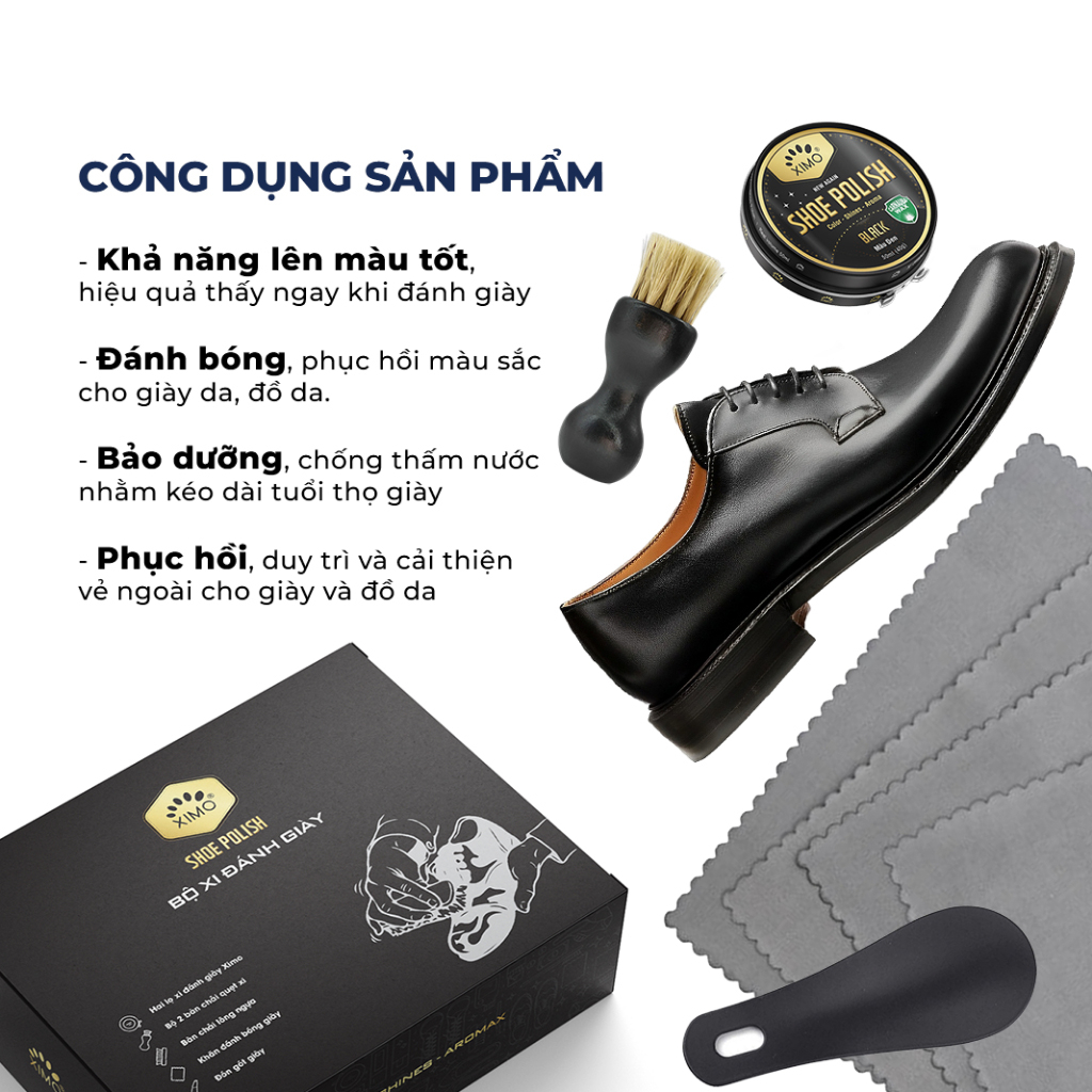 Xi đánh giày sáp làm bóng giày da Shoe Polish Ximo, Kiwi, Aromax Singapore, Thái Lan, Hàn Quốc phục hồi màu