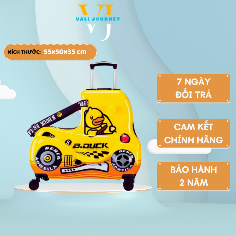 Vali kéo trẻ em YELLOW B.DUCK 22 inch nhựa dẻo ABS, hình chú vịt vàng vỏ mềm chống va đập, chịu lực tốt, 4 bánh xe