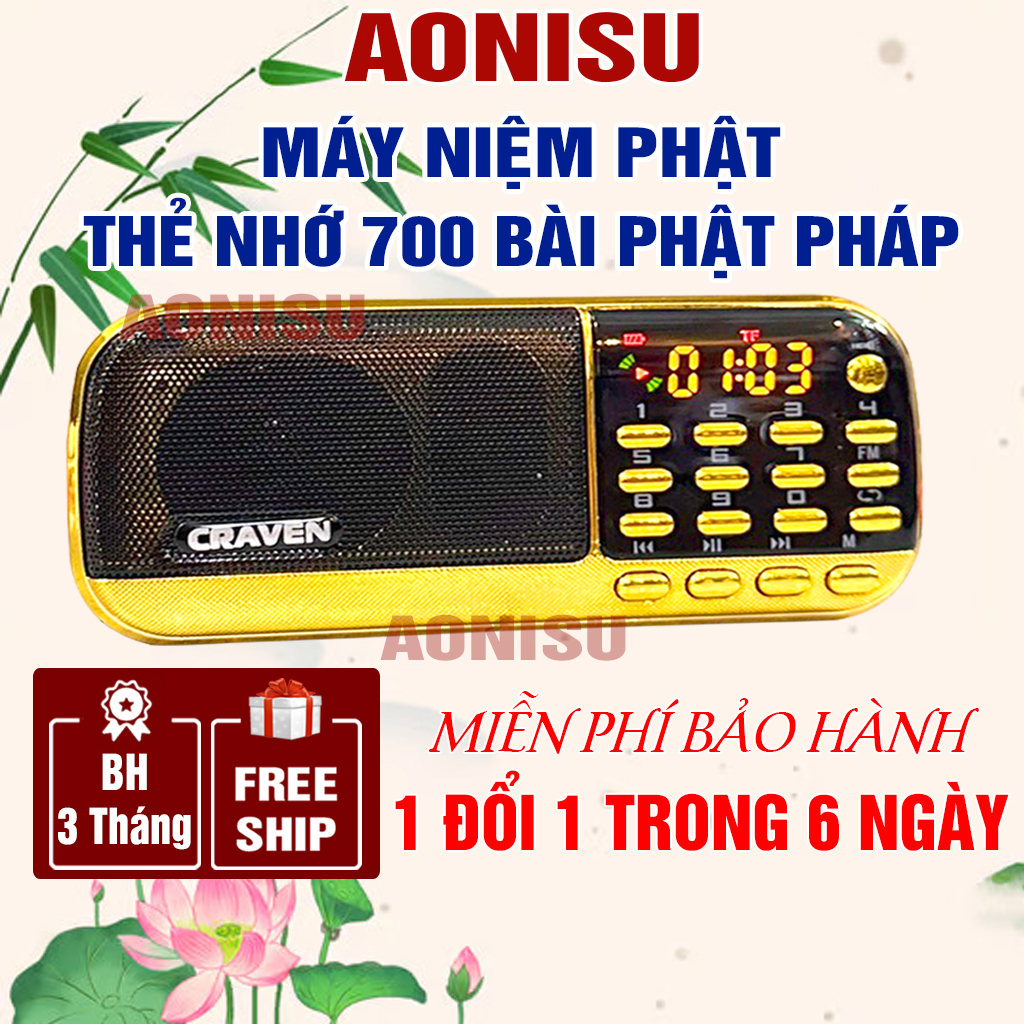 Máy Niệm Phật Craven 836S/CR865 700 BÀI Thẻ Nhớ 8Gb - Loa Nghe Nhạc Phật,Tụng Kinh Địa Tạng, Chú Đại Bi-Đài Radio AONISU