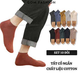 Set 10 đôi vớ cổ ngắn nam nữ GOMTAT, chất liệu cotton nhiều màu hút ẩm thoáng khí mềm mại êm chân  -CB023