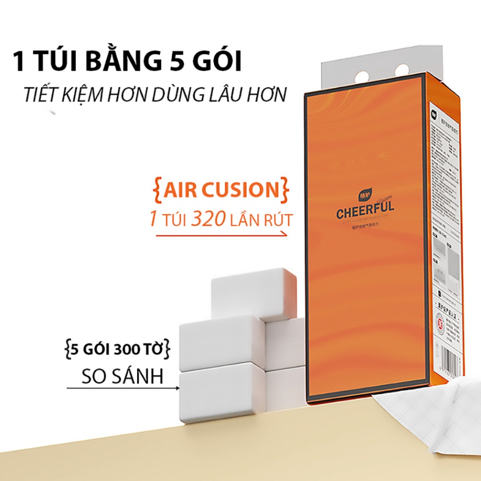 Giấy vệ sinh tiện lợi 1280 tờ CHEERFUL nội địa Trung, giấy rút treo tường 3 lớp bột gỗ nguyên sinh hàng cao cấp