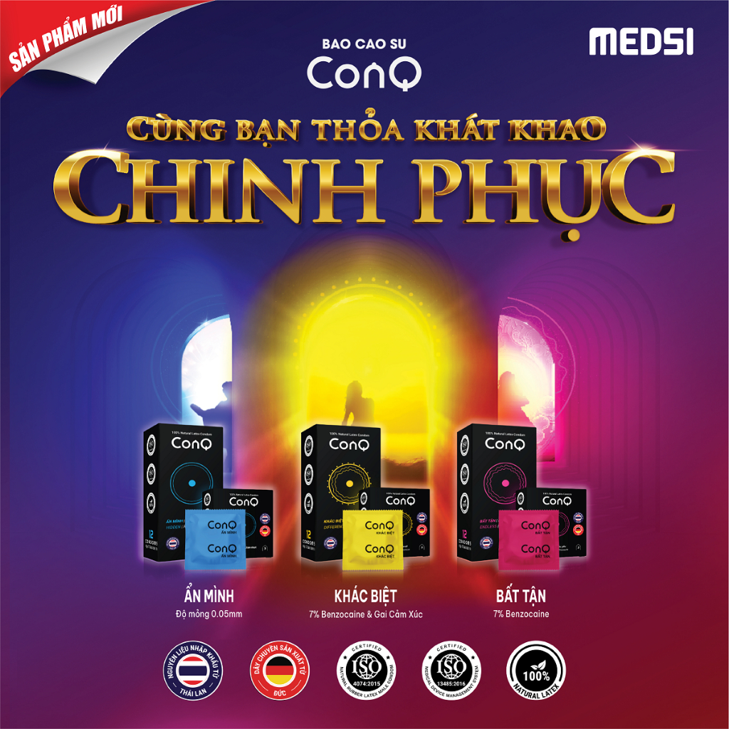 Combo 2 / Combo 3 hộp 12 bao cao su siêu mỏng CONQ bất tận giúp kéo dài thời gian, đàn hồi, thăng hoa cảm xúc size 52mm