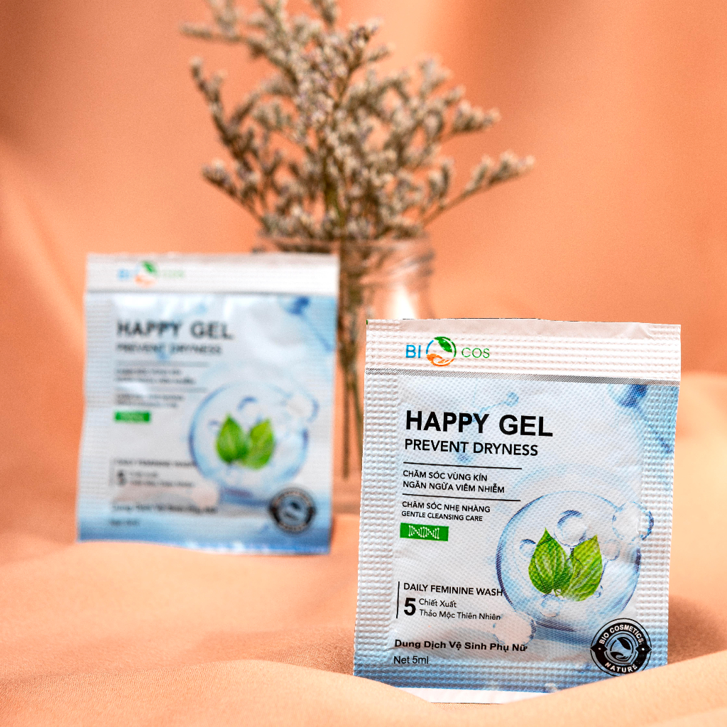 Dung dịch vệ sinh phụ nữ Happy Gel BIOCOS 5ml - Gói nhỏ tiện lợi mang đi mọi nơi