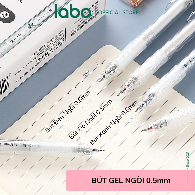 Bút Bi Bấm Mực Gel Domi 911A Thiết Kế Basic Mực Đen Xanh Đỏ Ngòi 0.5mm LABO