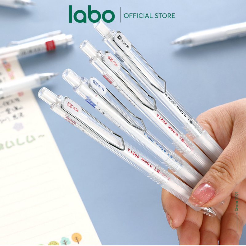 Bút Bi Bấm Mực Gel Domi 911A Thiết Kế Basic Mực Đen Xanh Đỏ Ngòi 0.5mm LABO