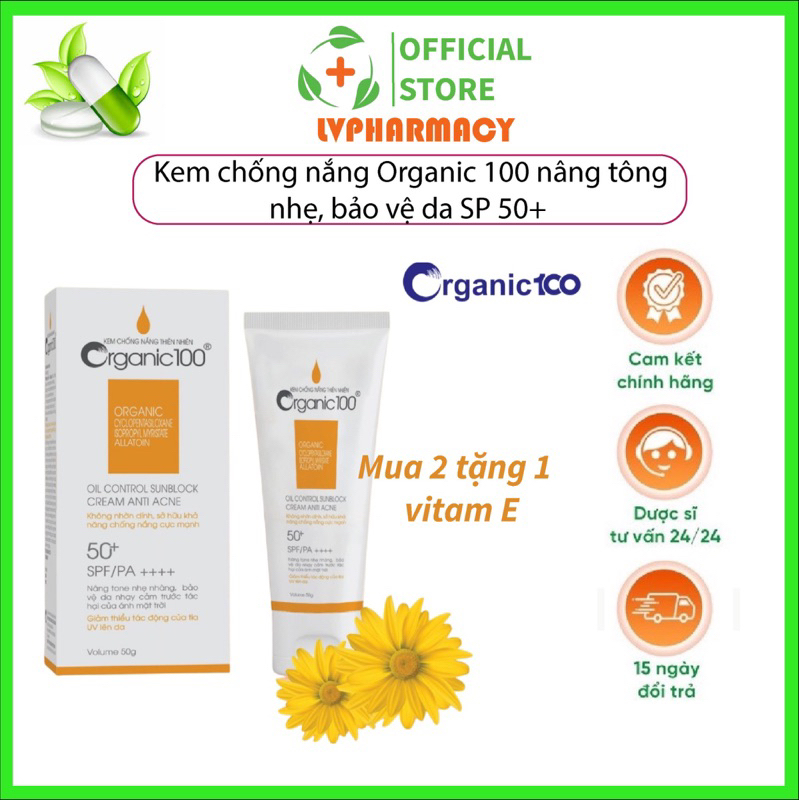 Kem chống nắng Organic 100 hộp 50g -chiết xuất từ thiên nhiên -giúp chống nắng ,dưỡng ẩm , ngăn ngừa vết sạm ,nám