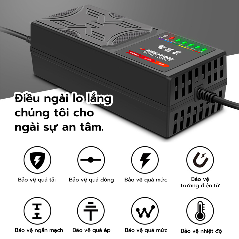 Sạc Xe Điện 48V 20Ah Tự Ngắt Chống Phồng Bình-7 Đèn Báo Thông Minh