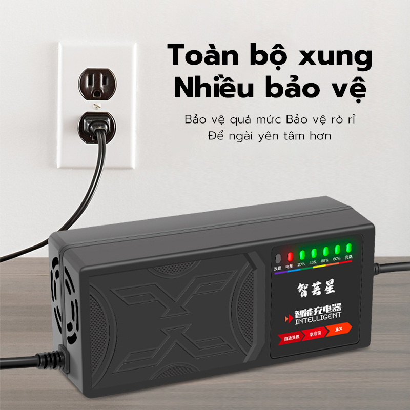 Sạc Xe Điện 48V 20Ah Tự Ngắt Chống Phồng Bình-7 Đèn Báo Thông Minh