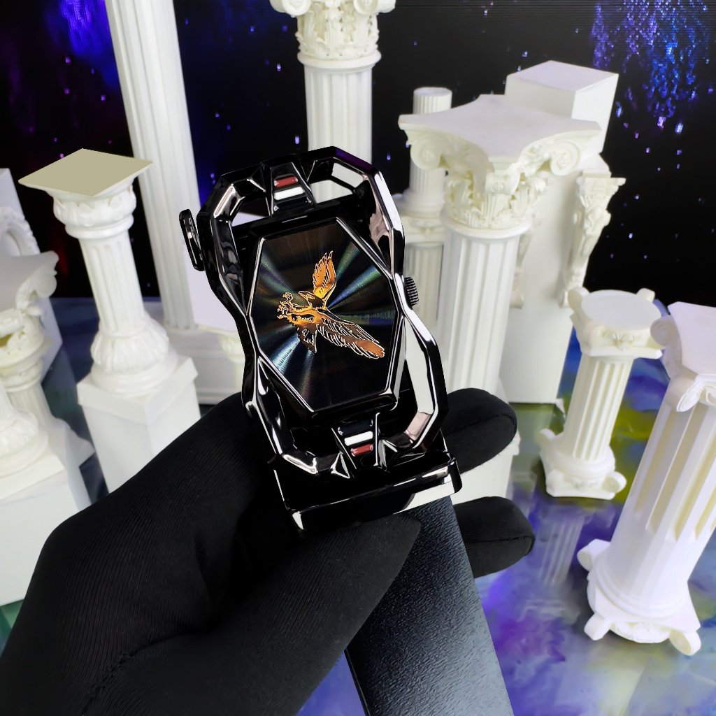 Dây lung nam mặt mạ crome đen bóng logo đại bàng dây da bò cao cấp DL29