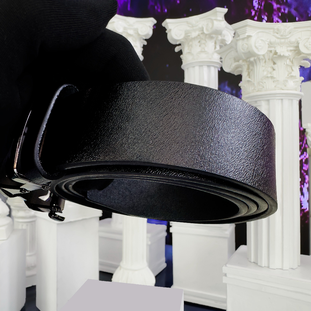 Dây lung nam mặt mạ crome đen bóng logo đại bàng dây da bò cao cấp DL29