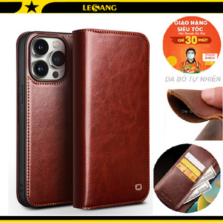 Bao da ip 15 pro max/ 15 pro/ 15 plus/ 15 qlino wallet da bò thật
