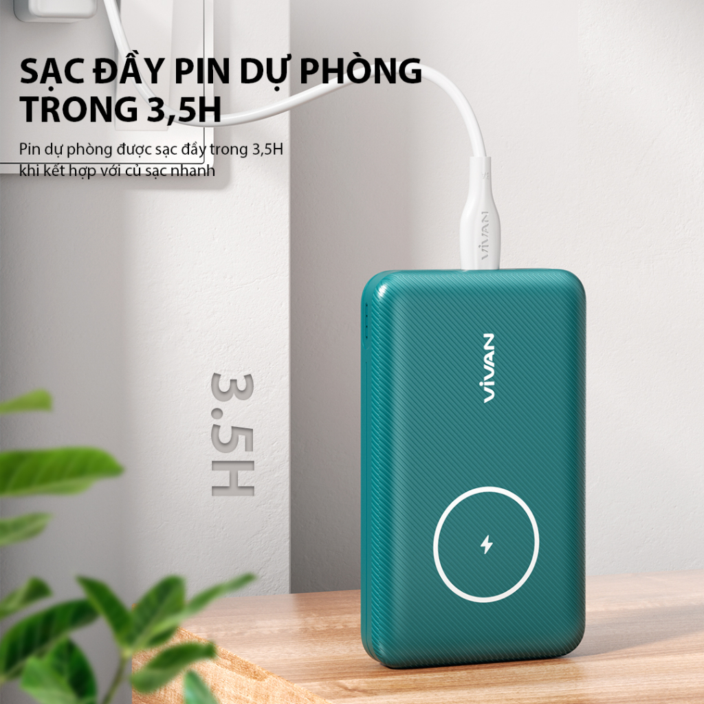 Pin Dự Phòng Không Dây 10000mAh VIVAN VPB-W12 Chuẩn QC3.0 PD 2 cổng sạc vào 3 cổng sạc ra - Bảo Hành Chính Hãng