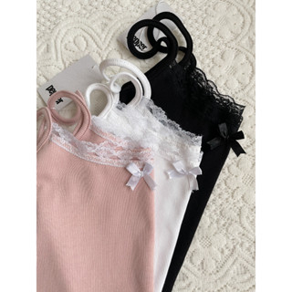 Áo Hai Dây Viền Ren Đính Nơ LOKOSA Vải Thun Gân Mềm Mại Thoáng Mát Dễ Thương AO023