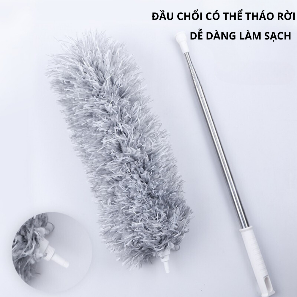 Chổi quét trần phủi bụi cao cấp cán Inox kéo dài đến 2,8M lau chùi nhà cửa ô tô sợi vải mềm mịn