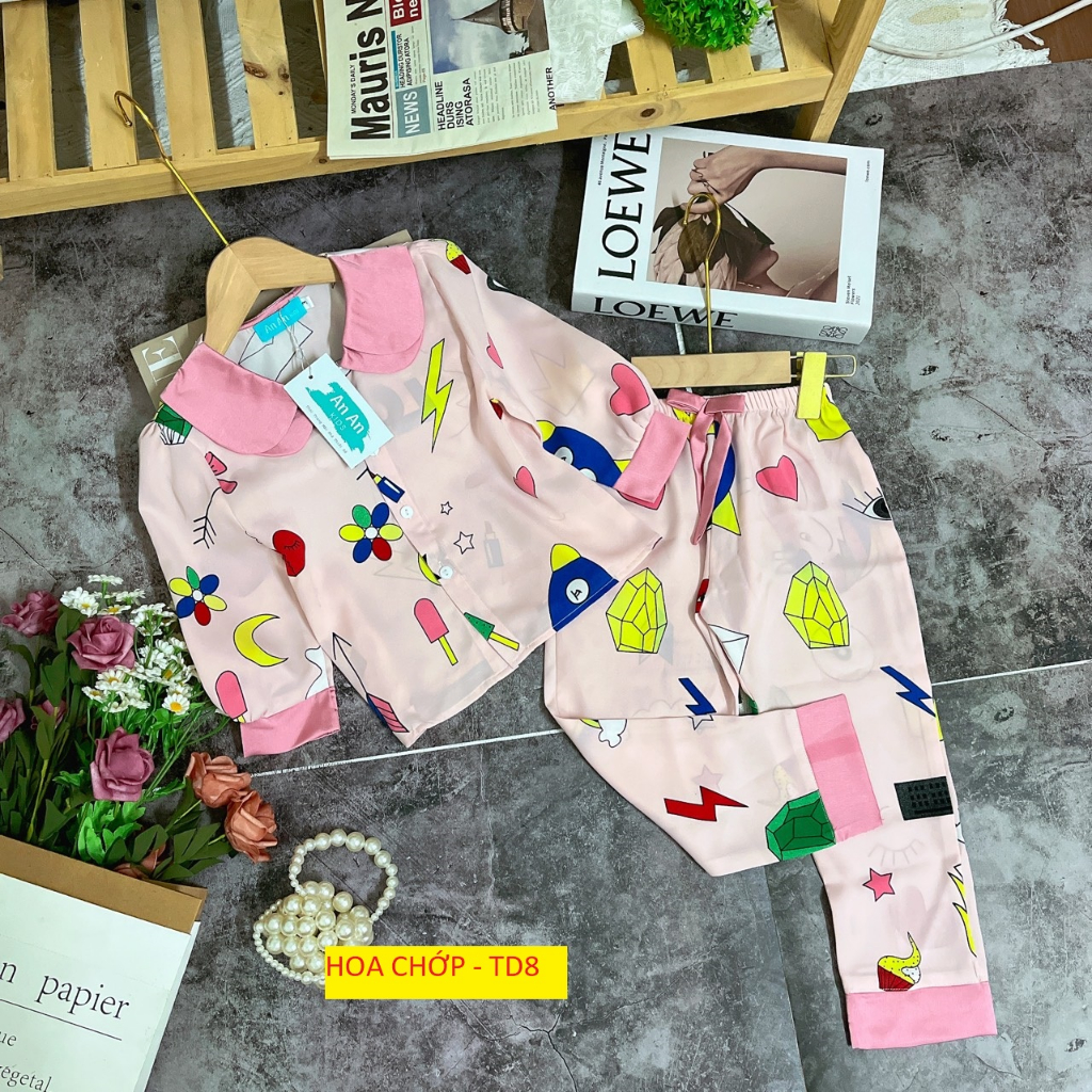 Đồ Bộ Bé Gái Mặc Nhà dài tay lụa cao cấp Pijama