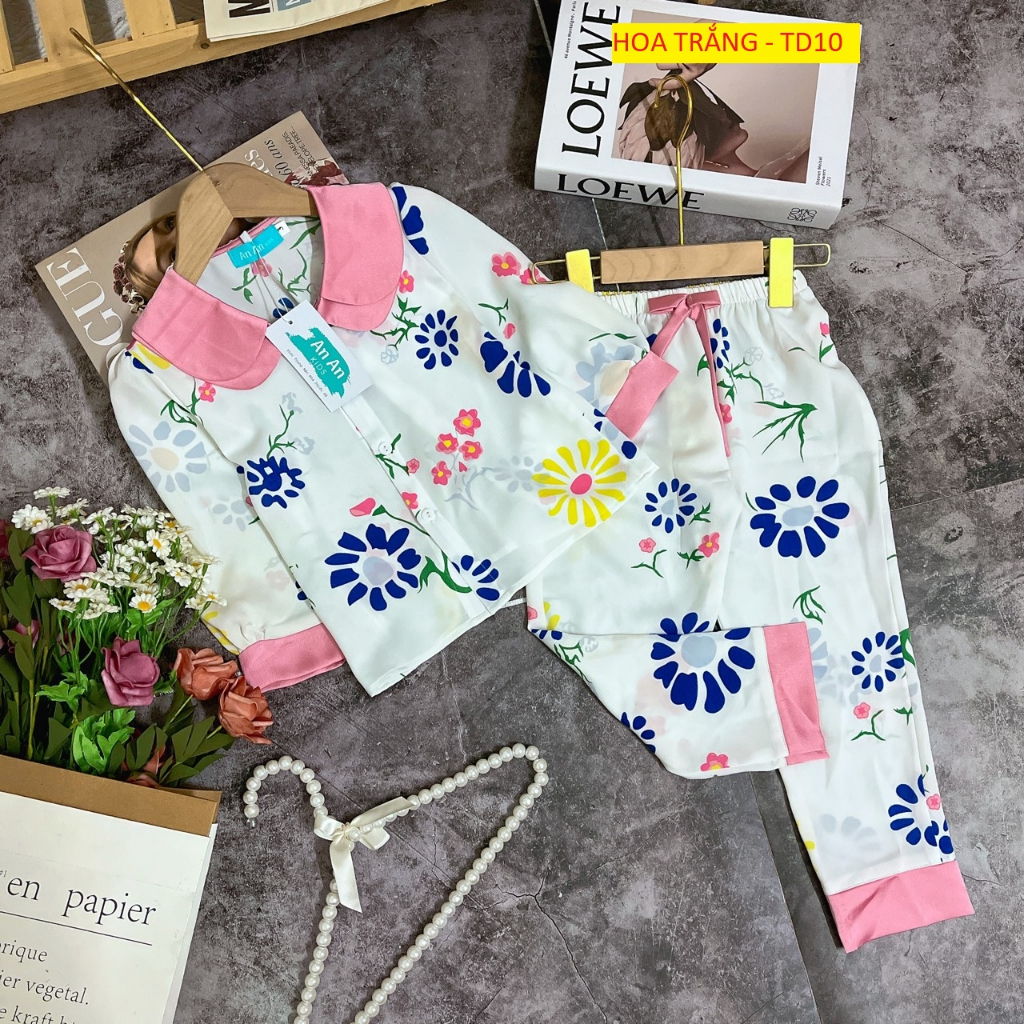 Đồ Bộ Bé Gái Mặc Nhà dài tay lụa cao cấp Pijama