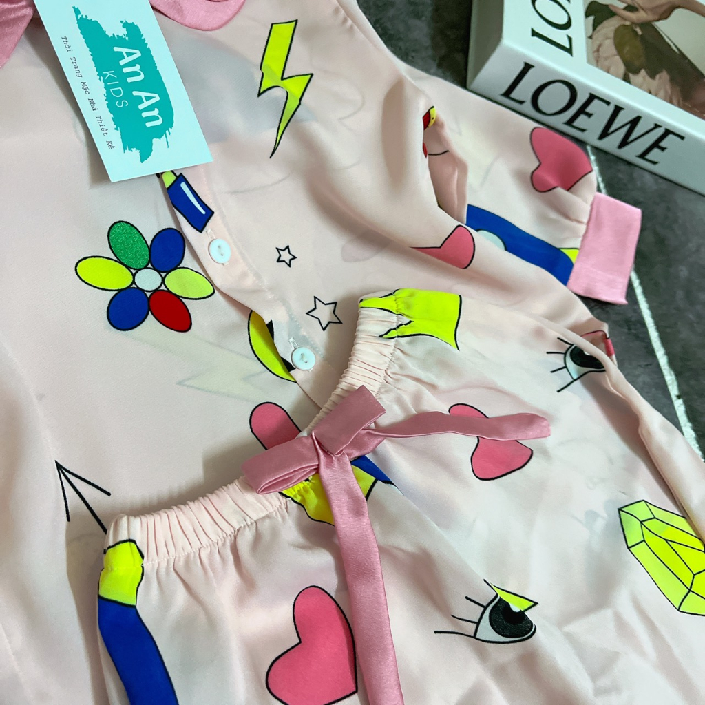 Đồ Bộ Bé Gái Mặc Nhà dài tay lụa cao cấp Pijama