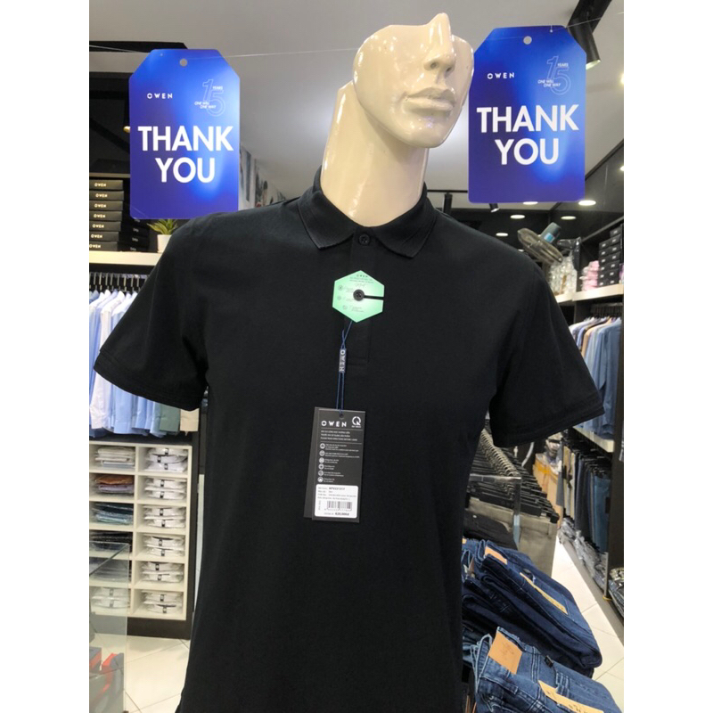 Áo polo owen màu đen body fit vải cotton bạc hà APV231317