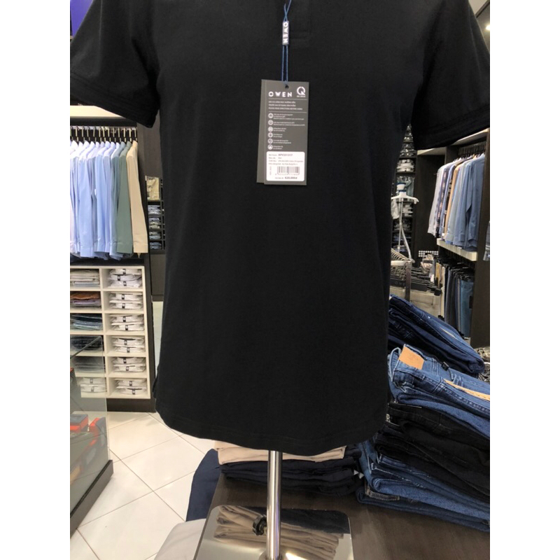 Áo polo owen màu đen body fit vải cotton bạc hà APV231317