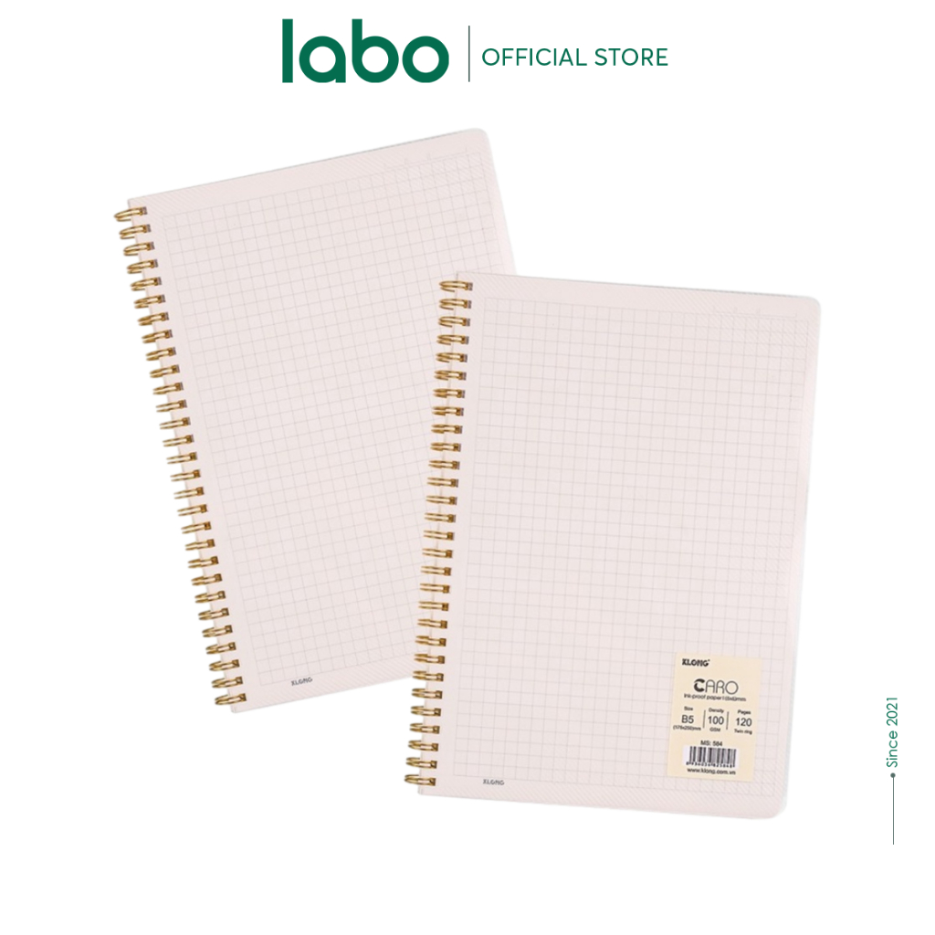 Sổ Klong A5, B5 Caro, Kẻ Ngang 120 200 Trang 100gsm Lò Xo Kép Bìa Nhựa Trong Labo