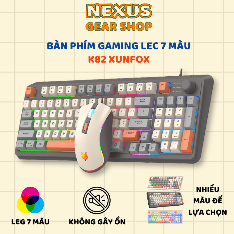 Bàn phím máy tính giả cơ gaming K82 XUNFOX led light 7 màu cực đẹp bàn phím gaming giả cơ K82