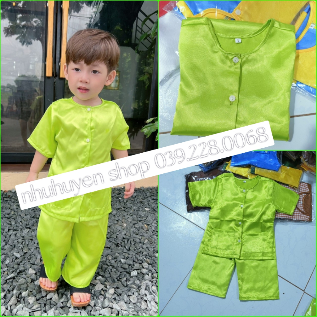 Bộ bà ba màu xanh bơ TRƠN cho bé thêm phần đáng yêu, đủ size từ 7-35kg chất phi lụa mềm mịn cho bé