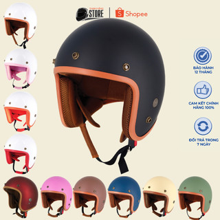 Nón Bảo Hiểm 3/4 Lót Màu VARO Helmet - Đen Nhám Viền Nâu