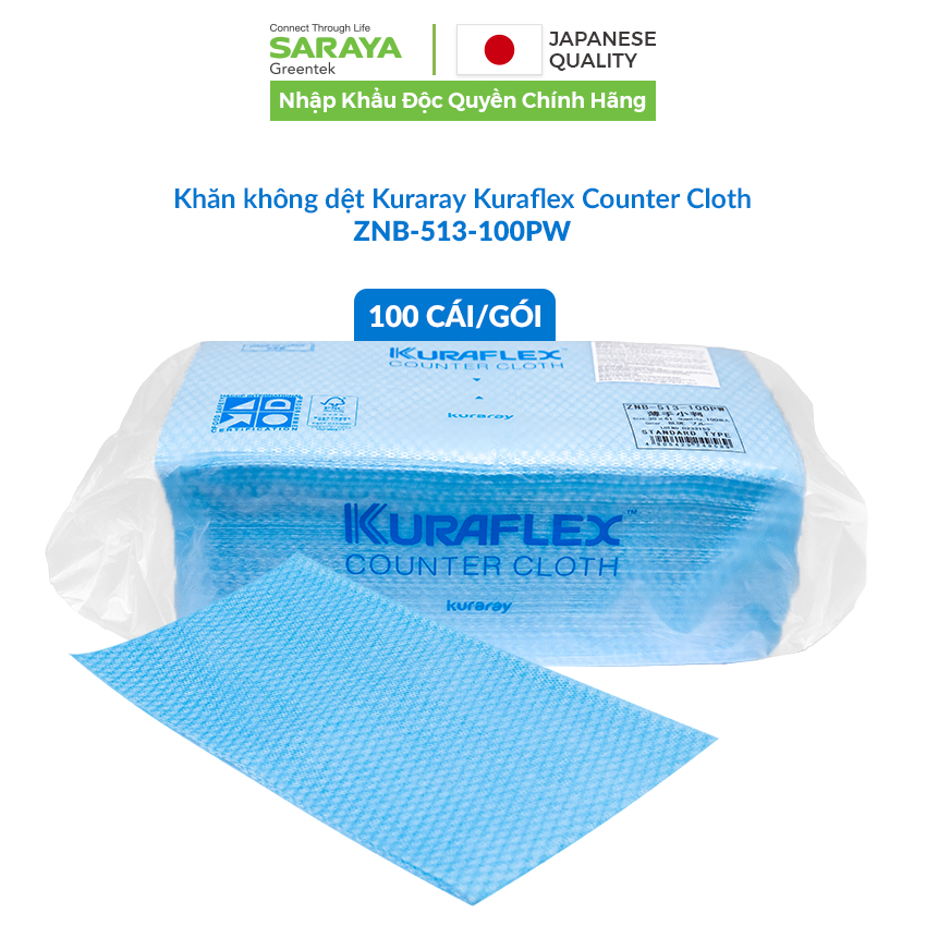 Khăn vải không dệt Kuraray Kuraflex Counter Cloth ZNB, dùng để lau bề mặt chế biến thực phẩm, nhanh khô - 100 Cái/gói