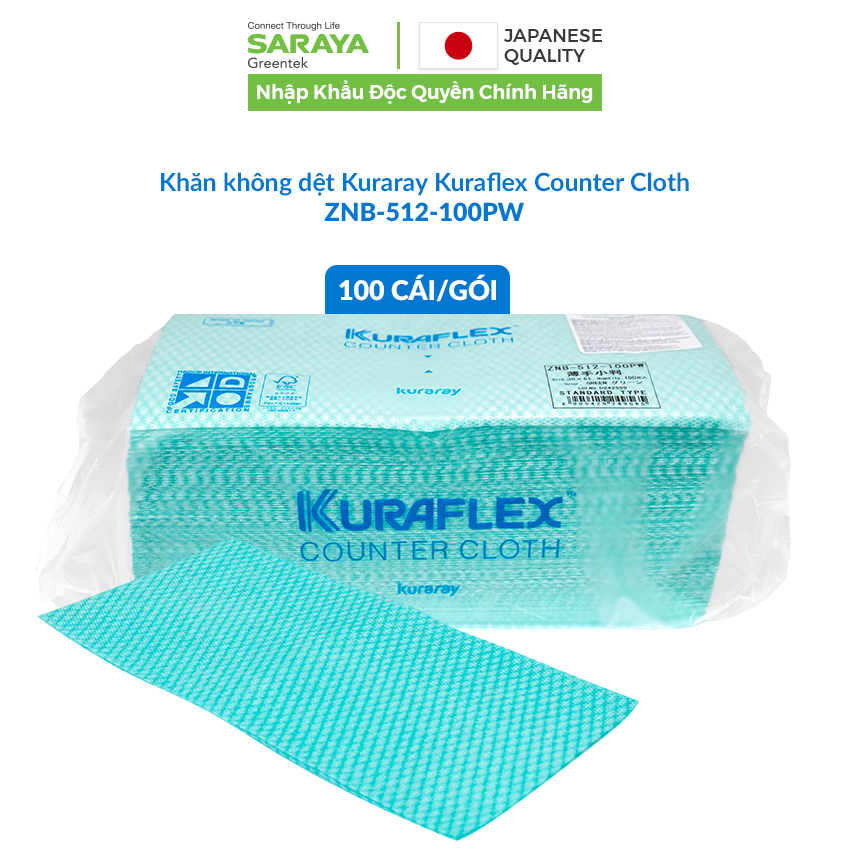 Khăn vải không dệt Kuraray Kuraflex Counter Cloth ZNB, dùng để lau bề mặt chế biến thực phẩm, nhanh khô - 100 Cái/gói