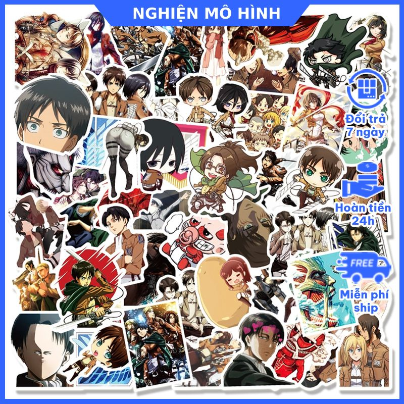 Bộ sticker Attack On Titan Levi Mikasa chống nước hình dán nhân vật Annie Ymir Fritz Reiner Braun