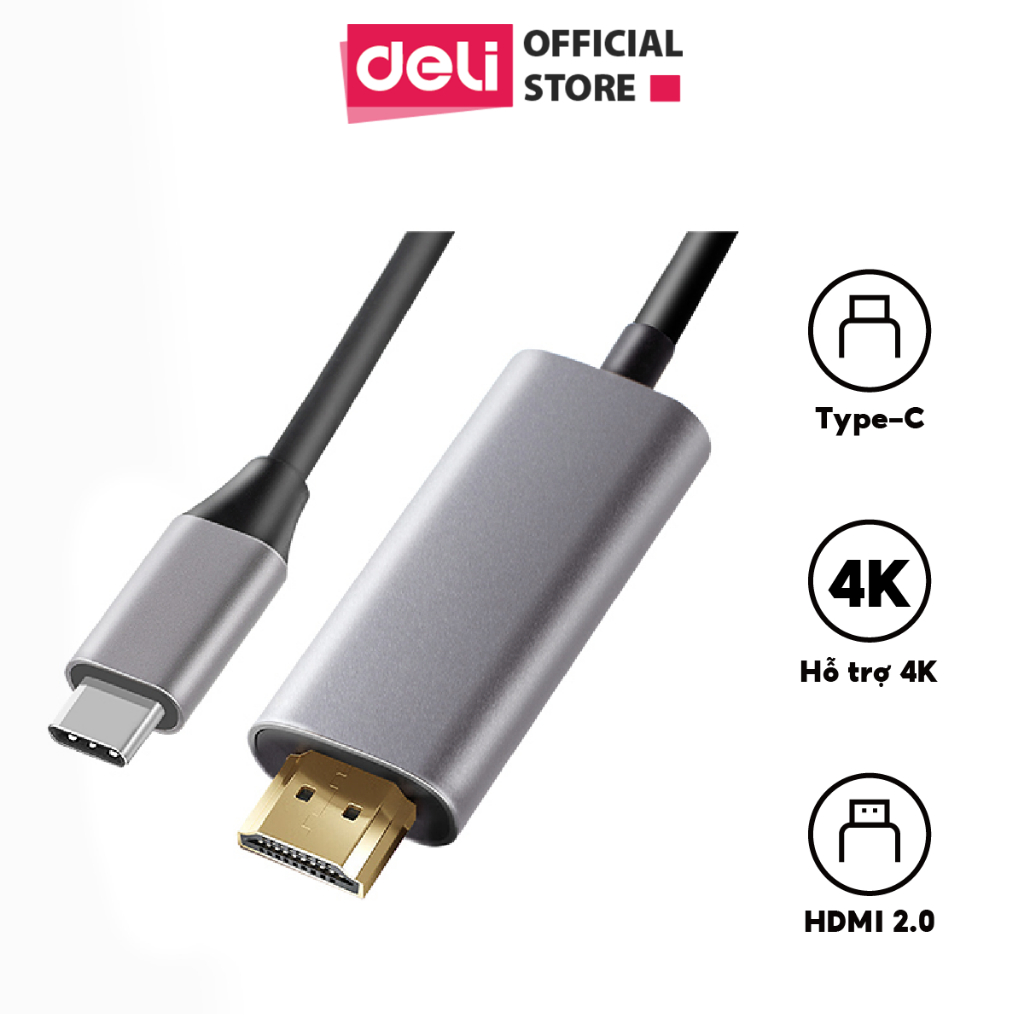 Cáp Type-C sang HDMI 4K AOKA by Deli Chính Hãng, Type C to HDMI 2.0 Dài 1.8m Hỗ Trợ Xuất Hình Ảnh Trình Chiếu, Xem Phim