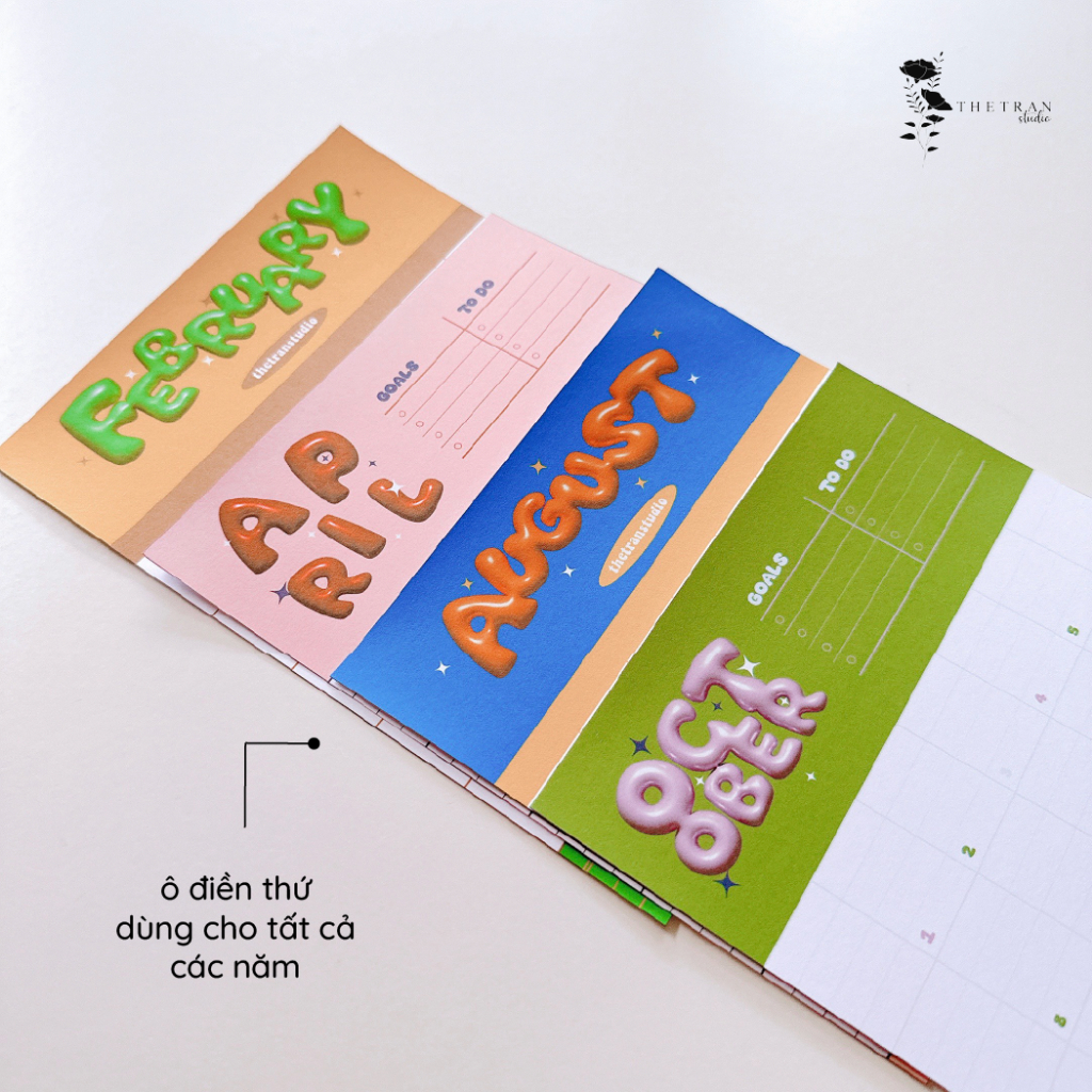 Bộ 12 tờ lịch kế hoạch hàng ngày 12 tháng dùng cho tất cả các năm A5, A6 / fantasy calendar / thetranstudio