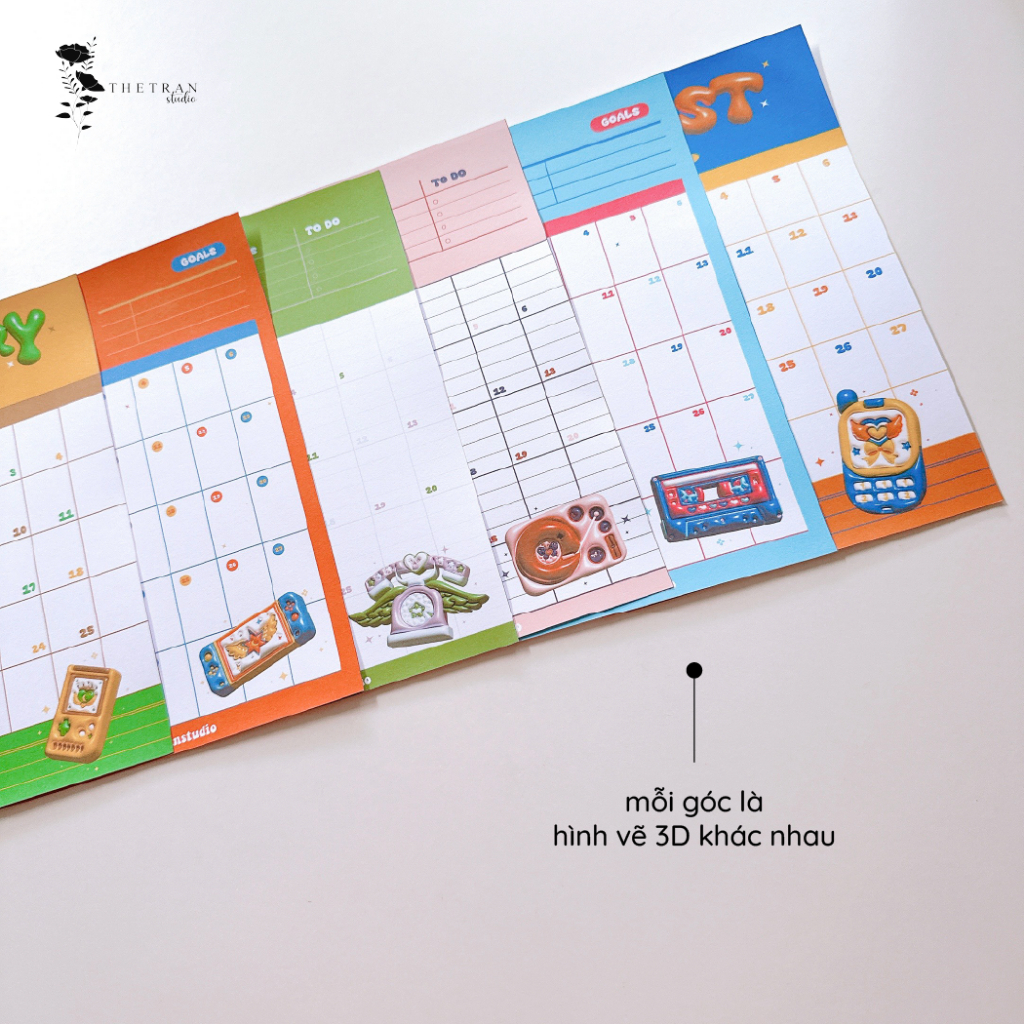 Bộ 12 tờ lịch kế hoạch hàng ngày 12 tháng dùng cho tất cả các năm A5, A6 / fantasy calendar / thetranstudio