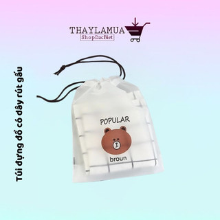 Túi dây rút đựng giày dép quần áo khi đi du lịch chống nước họa tiết gấu brown (THG03)