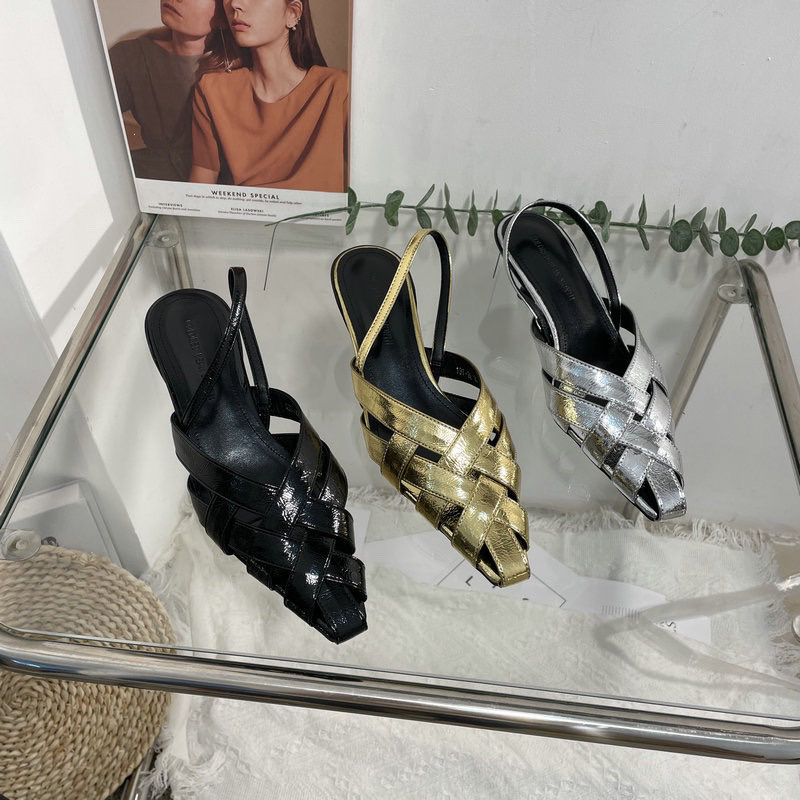 Giày cao gót slingback mũi vuông nhỏ đan dây 4cm Bigsize 35-42