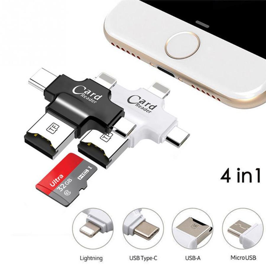 Đầu đọc thẻ đa năng 4 in 1(OTG, USB, TYPE - C, IOS) dùng cho iOS - Android - PC-.