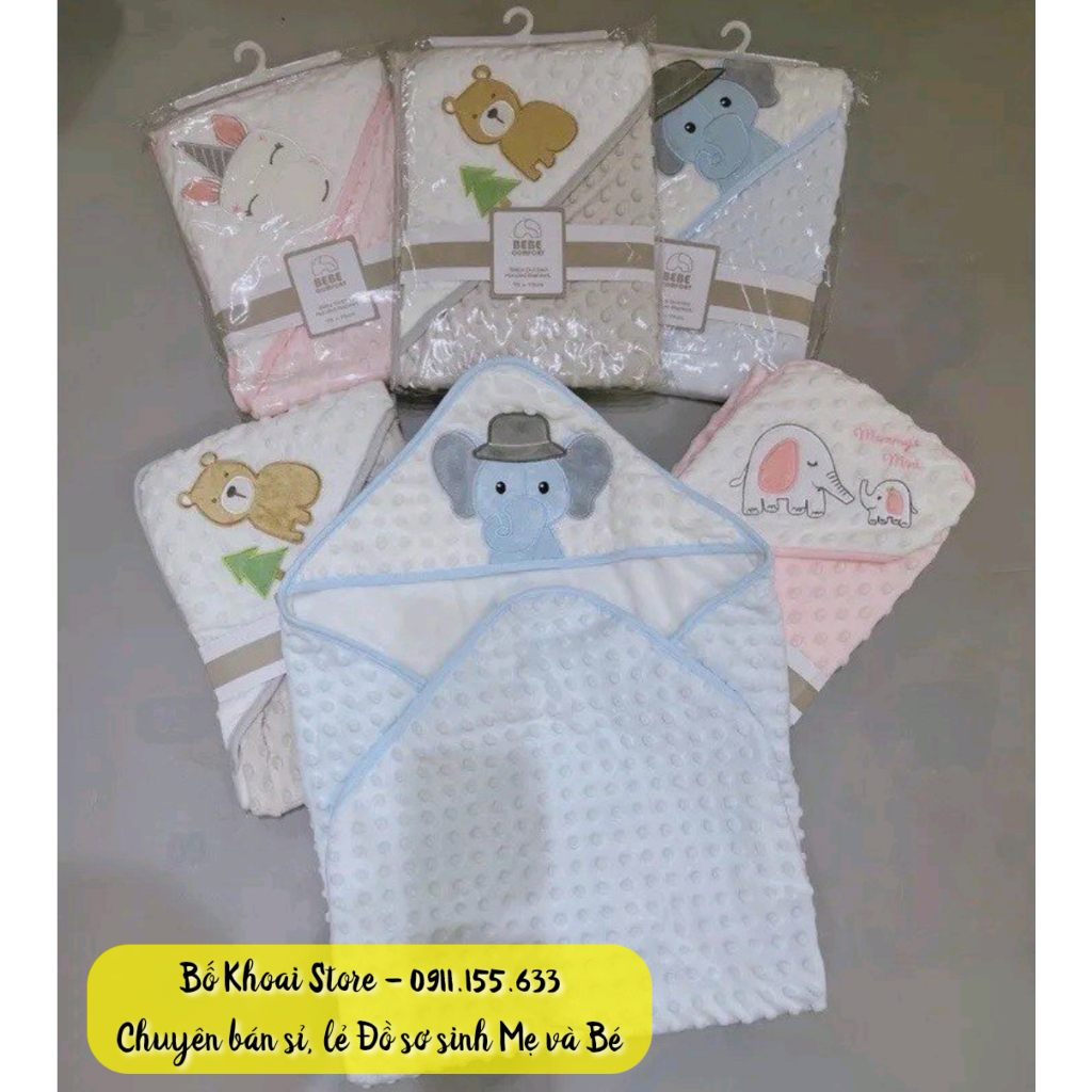 Chăn ủ có mũ BEBE COMFORT - Chăn ủ băng nhung cao cấp siêu mềm, siêu ấm cho bé - Bố Khoai Store