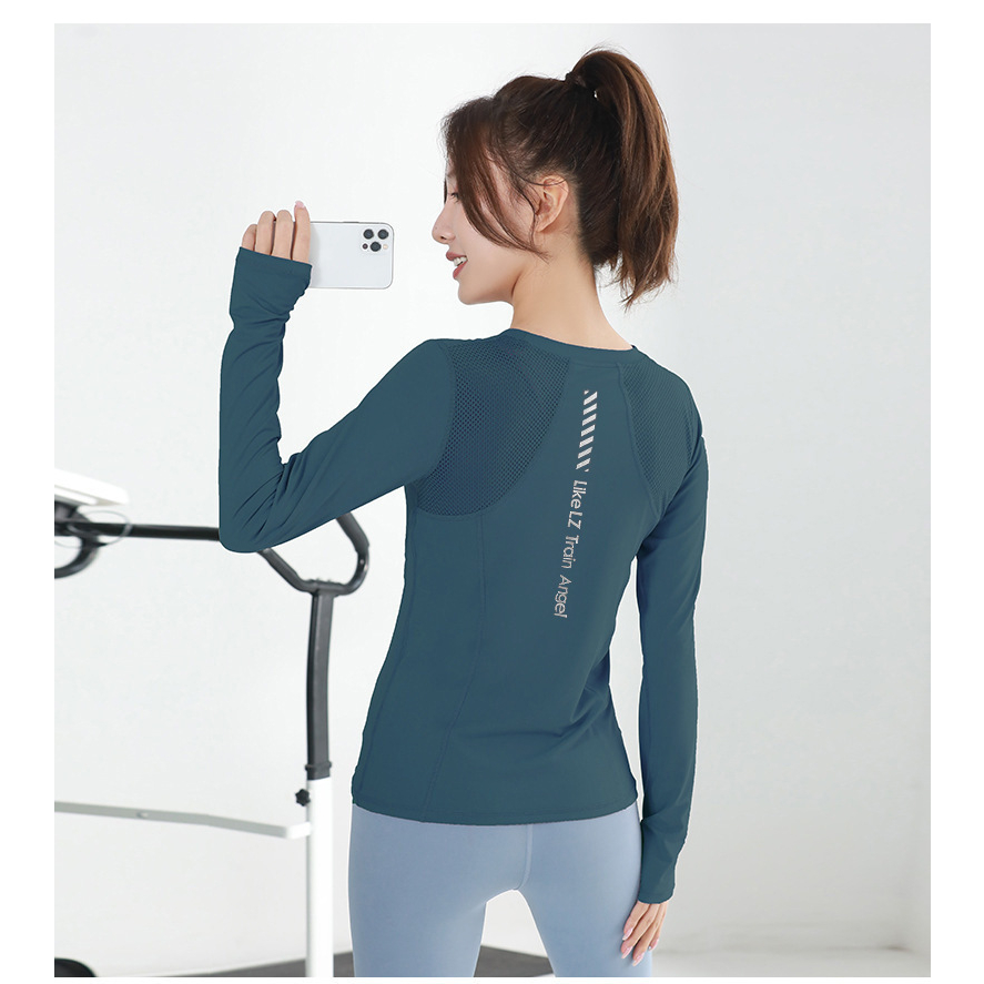 Áo thun dài tay tập Gym Yoga nữ phối lưới nhẹ nhàng, mềm mịn, thoáng mát, áo thể thao nữ dài tay chạy bộ, đạp xe