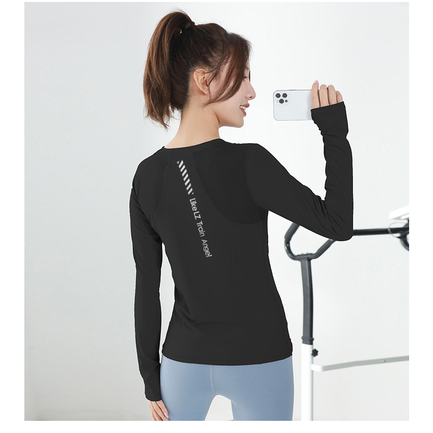 Áo thun dài tay tập Gym Yoga nữ phối lưới nhẹ nhàng, mềm mịn, thoáng mát, áo thể thao nữ dài tay chạy bộ, đạp xe