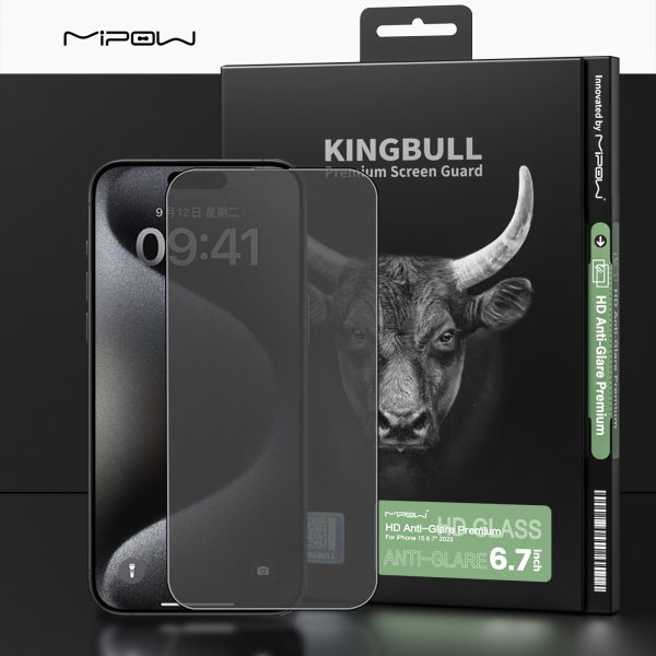 Cường Lực Mipow Kingbull Iphone 15 Series Chống Vân Tay HD Anti Glare Protector – BJ529-BK - Hàng chính hãng