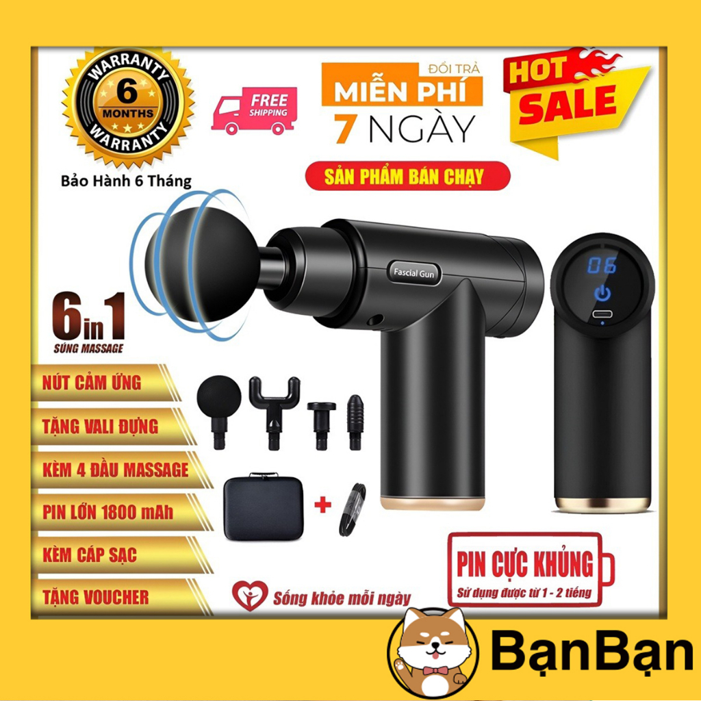 【HomeX Bảo hành 6 tháng】Máy Massage Cầm Tay 4 Đầu 6 Chế Độ Cảm Ứng Giảm Đau Nhứt Mệt Mỏi