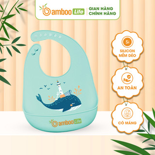Yếm ăn dặm cho bé chính hãng Bamboo Life BL068 chất liệu silicon chống thấm có máng hứng