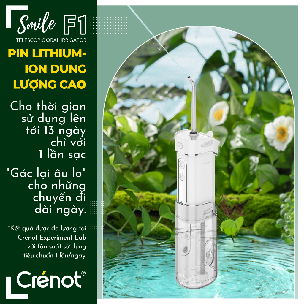 Máy tăm nước cầm tay mini UNIQ x CRENOT Smile F1 vệ sinh răng miệng xịt rửa làm sạch kẽ răng niềng kèm cạo lưỡi Waterpik