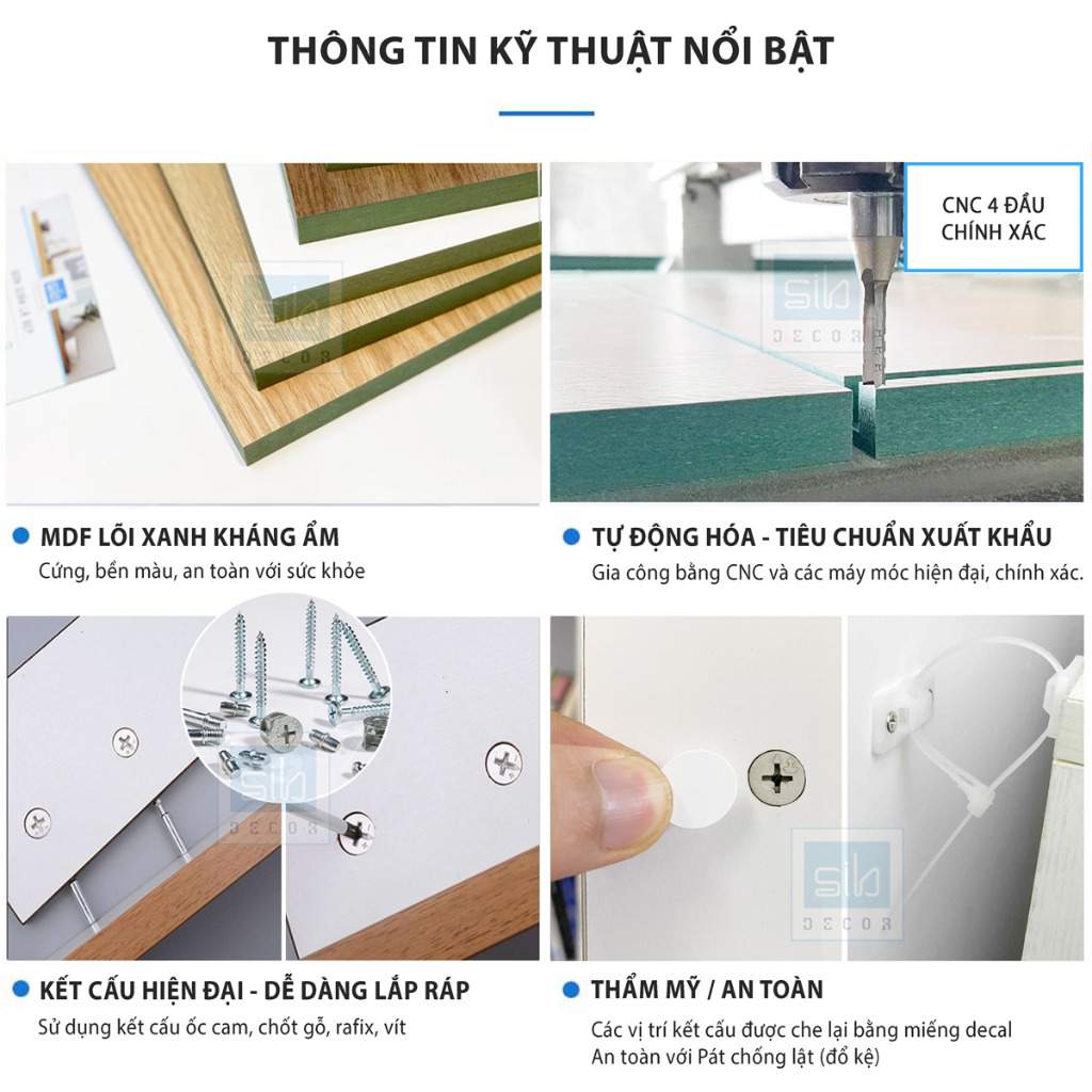 Kệ Sách Gỗ Đứng Nhiều Ngăn Hiện Đại Màu Trắng Phối Vân Gỗ Sồi Thương Hiệu SIB Decor
