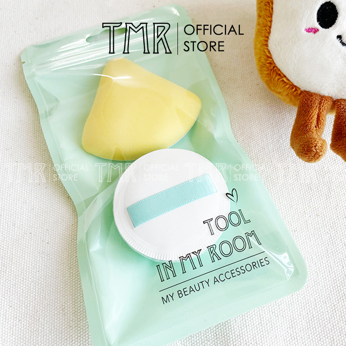 Mút tán kem nền set 2 mút TMR đàn hồi chất lượng cao mềm mại co giãn tốt dùng đánh phấn nước và khô